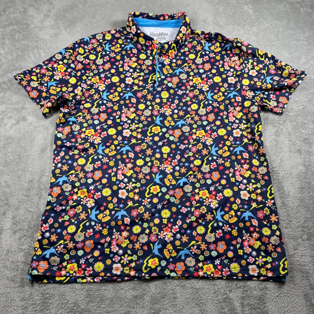 Breakfast Balls RSVLTS New Found Glory Polo Shirt Mens XL Blue El Mantel Print